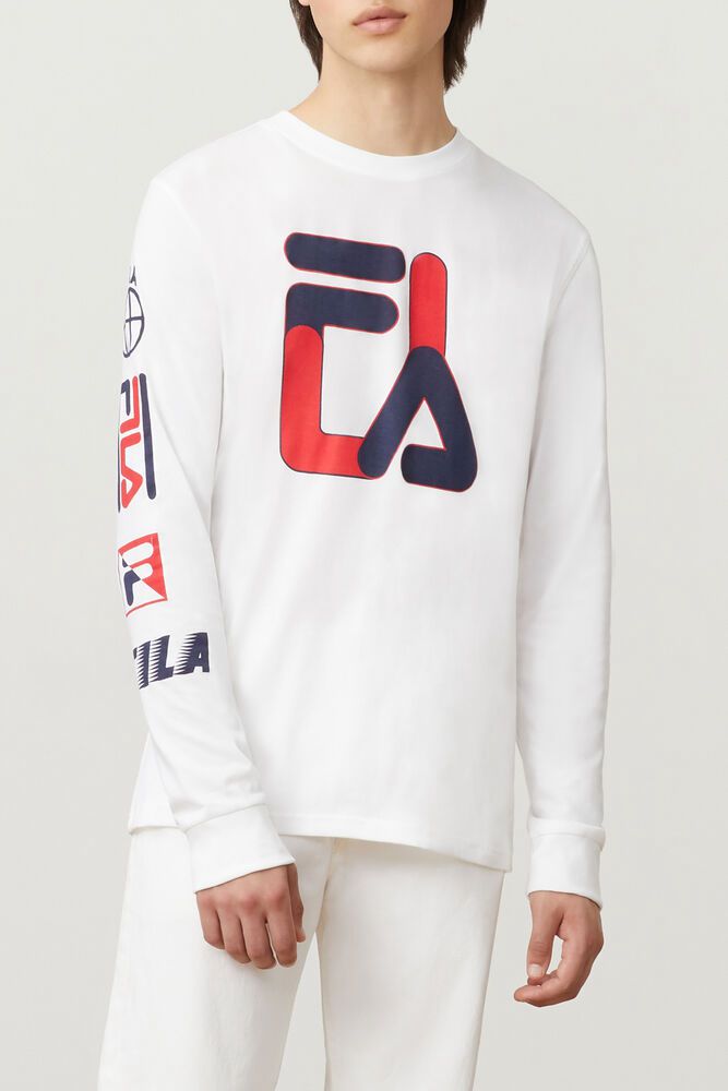 Fila T-Shirt Mens White - Sandro Long Sleeve - Philippines 8947032-BD